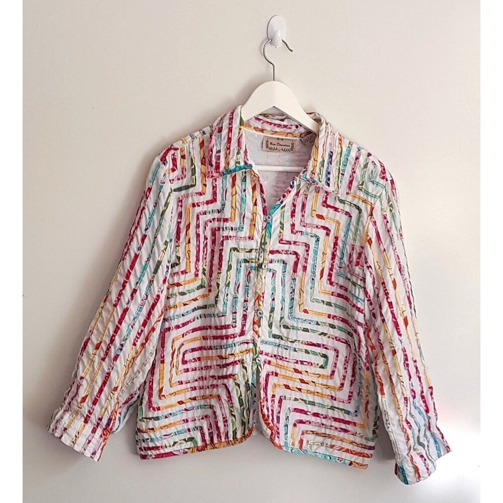 VTG Y2K India Patchwork Rainbow Stitched Embroidered Jacket Blazer Shirt Size L